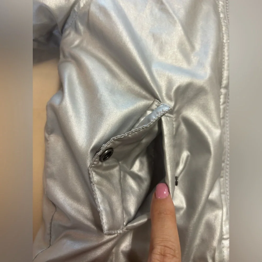 Buffalo David Bitton Metallic Silver Puff Jacket with Pink Collar‎
